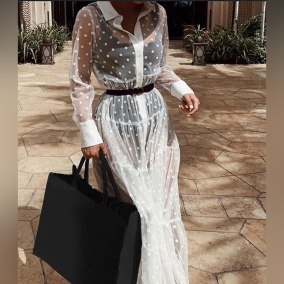 Zara mesh sheer tulle polka dots white dress size S NWT - Picture 5 of 8